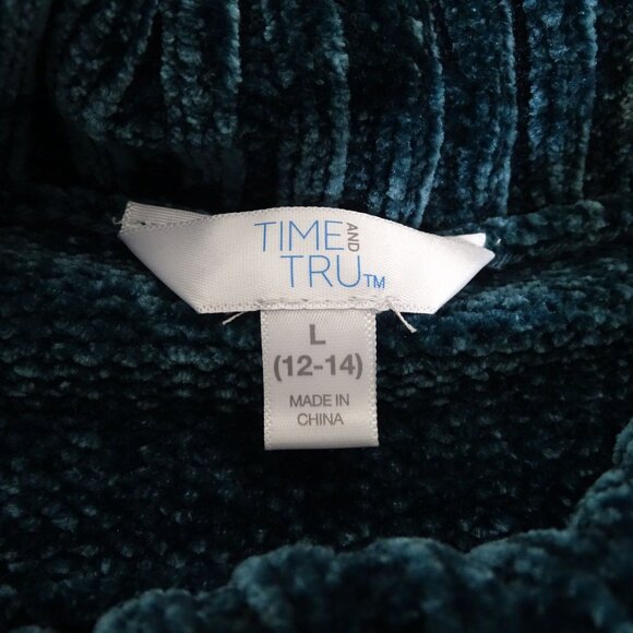 Time And Tru Chenille Turtleneck Sweater Gem Slate Green Women L 12 14 Long Slv - Picture 4 of 9